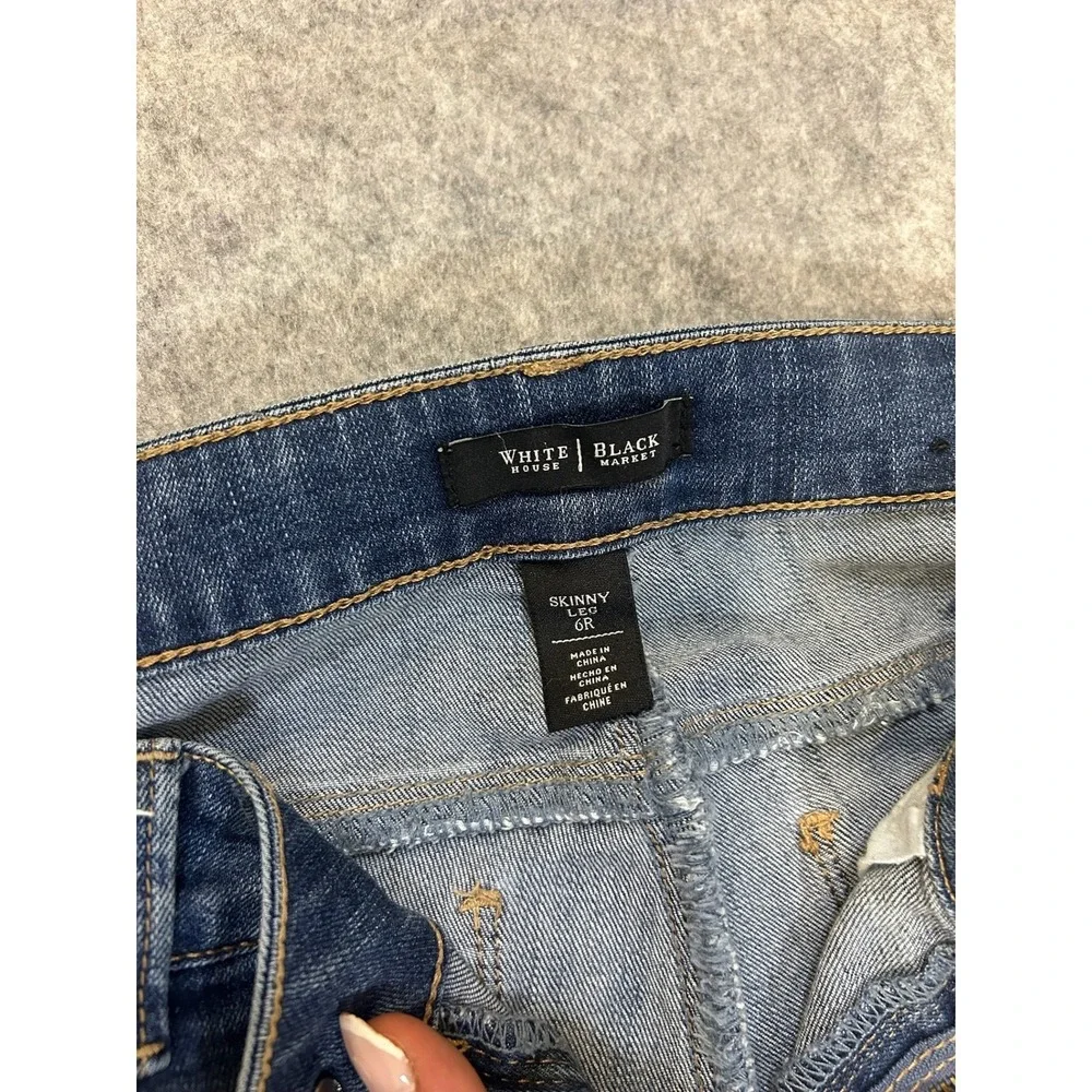White House‎ Black Market Skinny Jeans Distressed Ripped Blue Denim Womens 6R
